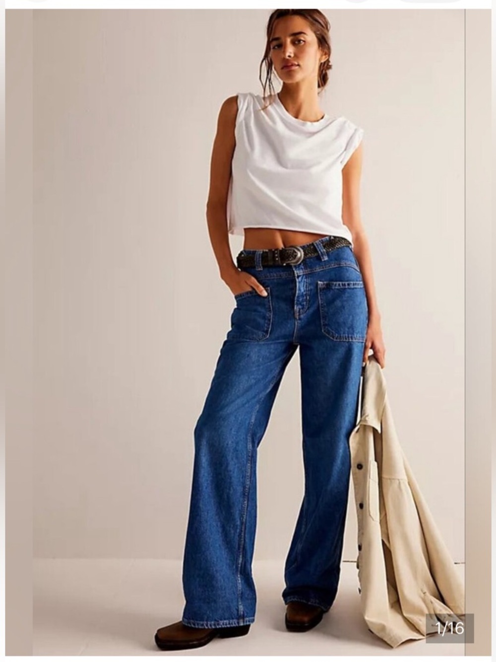 We The Free Cuffed Palmer Baggy Wide Leg Jeans by Free People